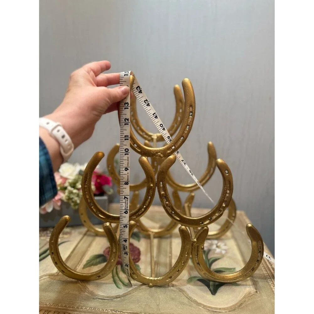 Rare Handmade Genuine Horseshoe Wine Rack Heavy Duty Six Holders Gold Color